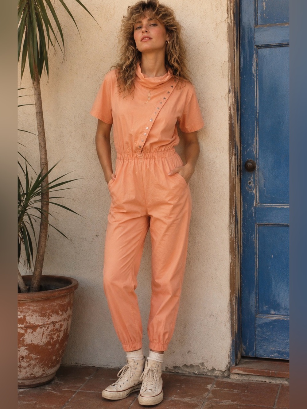 Vintage Kenrich Juniors Peach Cotton Jumpsuit Size 5-6 | 100% Cotton